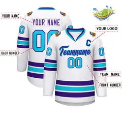 White Purple-Powder Blue Classic Hockey Jersey 2