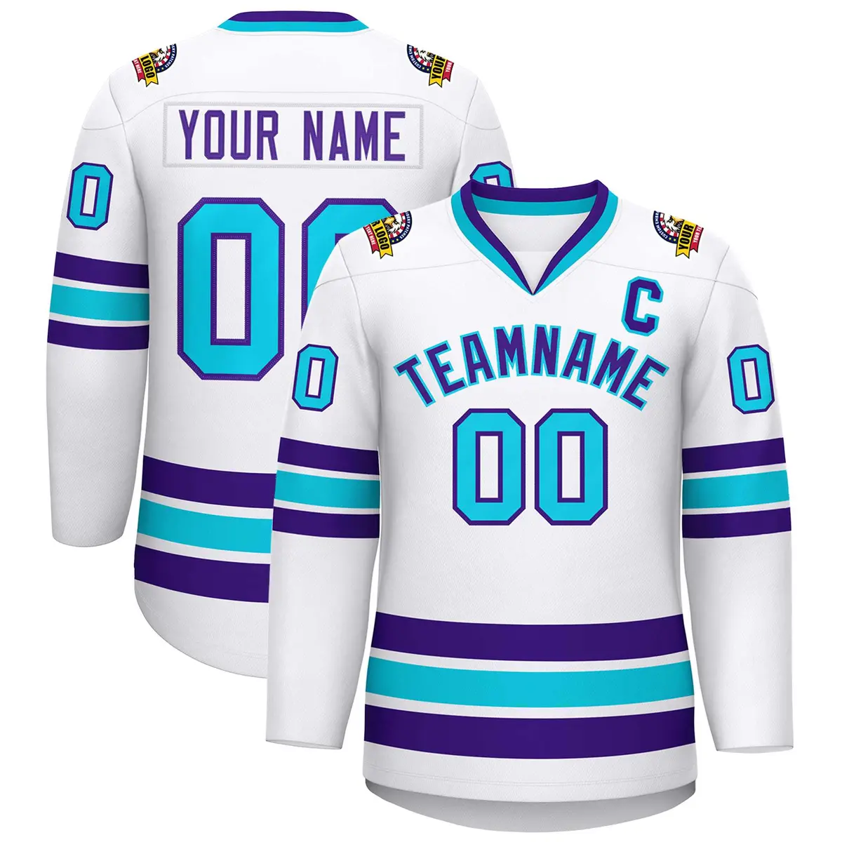 White Purple-Powder Blue Classic Hockey Jersey