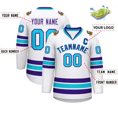 White Purple-Powder Blue Classic Hockey Jersey 2