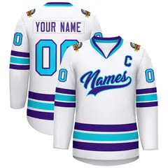 White Purple-Powder Blue Classic Hockey Jersey 1