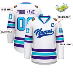 White Purple-Powder Blue Classic Hockey Jersey 2