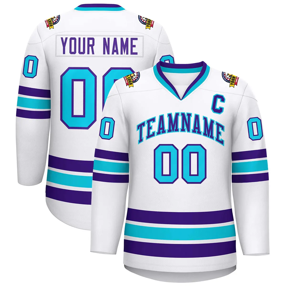 White Purple-Powder Blue Classic Hockey Jersey