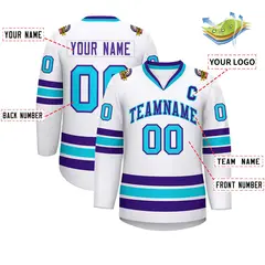 White Purple-Powder Blue Classic Hockey Jersey 2