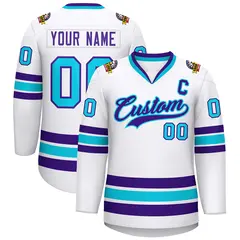 White Purple-Powder Blue Classic Hockey Jersey 1