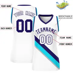 Women's White Purple-Powder Blue Slash Mesh Basketball Jersey 2