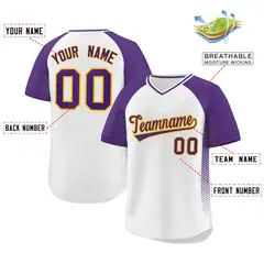 White Purple Raglan Side Spot Pullover Baseball Jersey 2