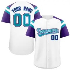 White Purple Raglan Sleeves Contrast Baseball Jersey