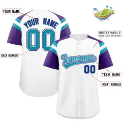 White Purple Raglan Sleeves Contrast Baseball Jersey 2
