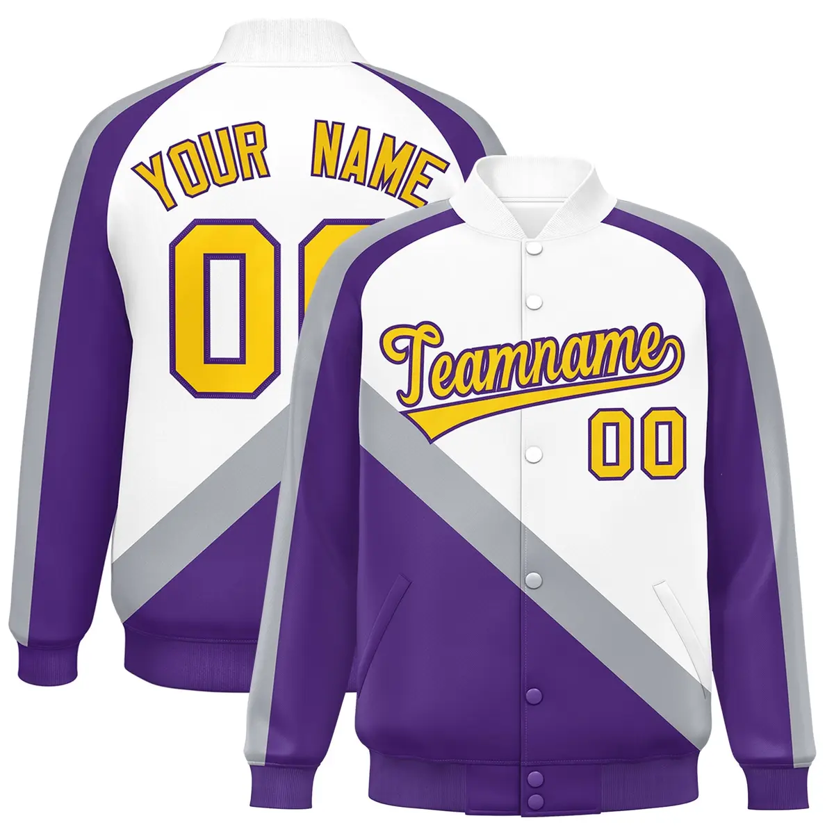White Purple Raglan Varsity Letterman Baseball Jacket