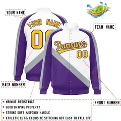 White Purple Raglan Varsity Letterman Baseball Jacket 2