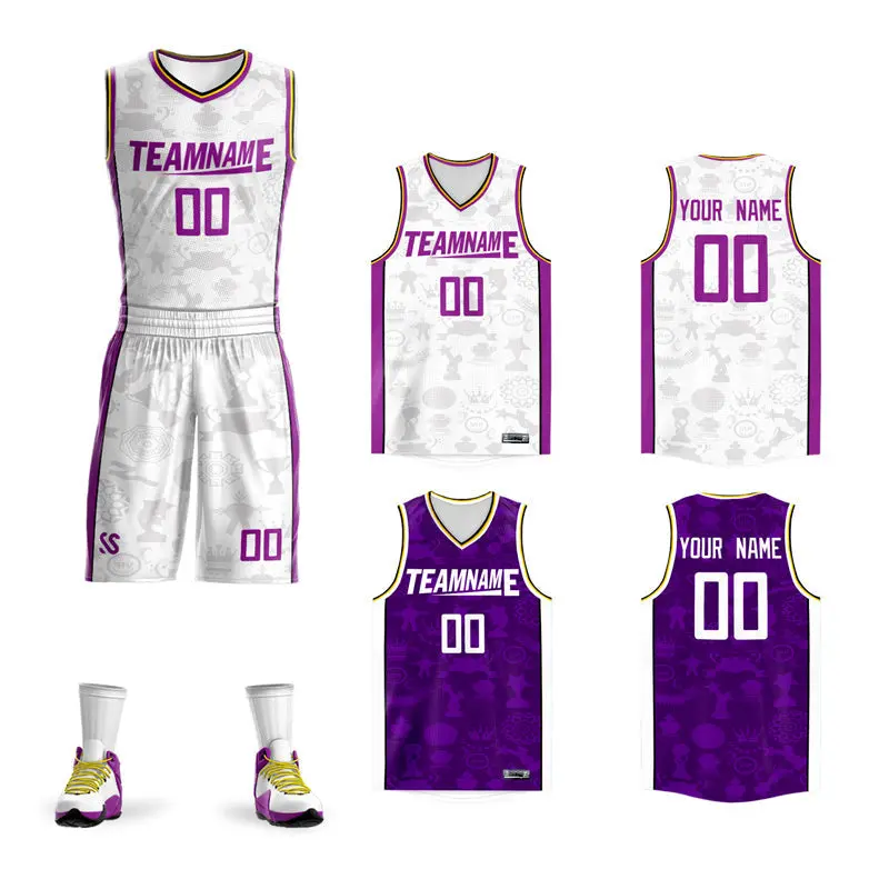 White Purple Reversible Basketball Jersey