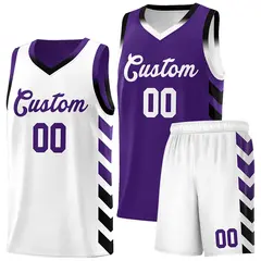 White Purple Reversible Basketball Kits - Side Arrow Purple Black Gradient