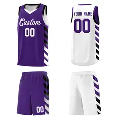 White Purple Reversible Basketball Kits - Side Arrow Purple Black Gradient 5
