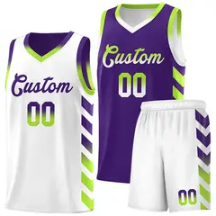 White Purple Reversible Basketball Kits - Side Arrow Purple Neon Green Gradient 1