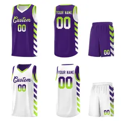 White Purple Reversible Basketball Kits - Side Arrow Purple Neon Green Gradient 2
