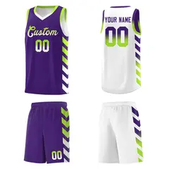 White Purple Reversible Basketball Kits - Side Arrow Purple Neon Green Gradient 5