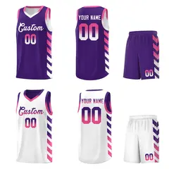White Purple Reversible Basketball Kits - Side Arrow Purple Pink Gradient 2