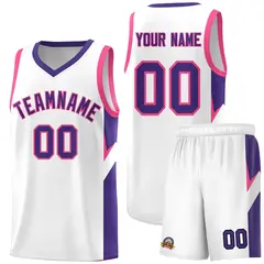 White Purple Side Design Basketball Jersey Sports Uniform
