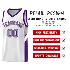 White Purple Side Design Basketball Jersey Sports Uniform 2
