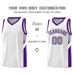 White Purple Side Design Basketball Jersey Sports Uniform 3