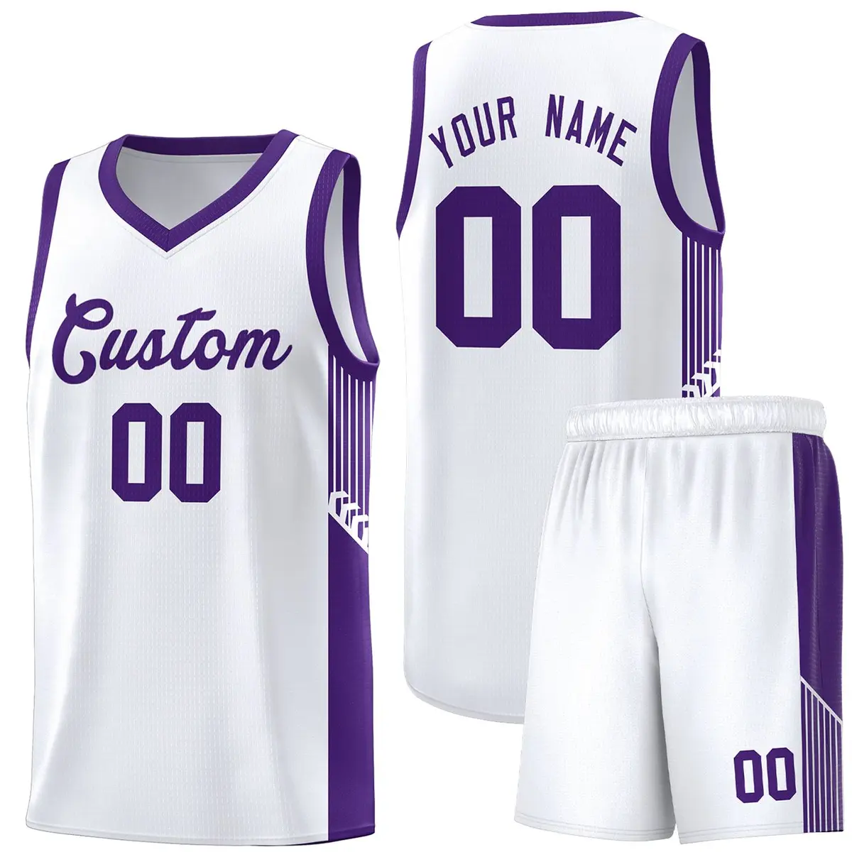 White Purple Side Stripe Fashion Basketball Uniform Jersey