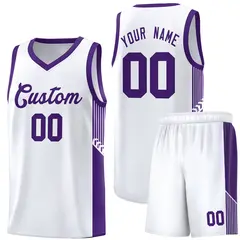 White Purple Side Stripe Fashion Basketball Uniform Jersey