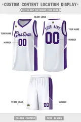 White Purple Side Stripe Fashion Basketball Uniform Jersey 2