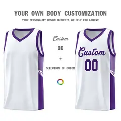 White Purple Side Stripe Fashion Basketball Uniform Jersey 3