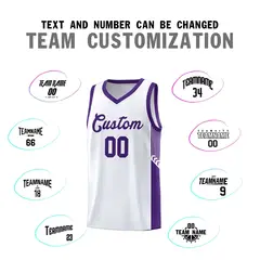 White Purple Side Stripe Fashion Basketball Uniform Jersey 4