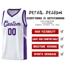 White Purple Side Stripe Fashion Basketball Uniform Jersey 5