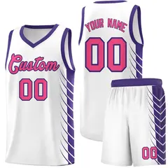 White Purple Side Symmetrical Line Pattern Basketball Jersey