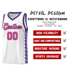 White Purple Side Symmetrical Line Pattern Basketball Jersey 2