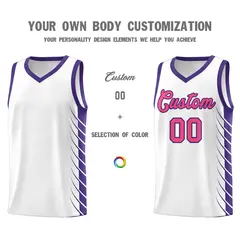 White Purple Side Symmetrical Line Pattern Basketball Jersey 3