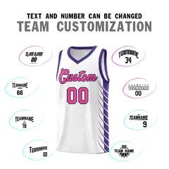 White Purple Side Symmetrical Line Pattern Basketball Jersey 4