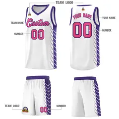 White Purple Side Symmetrical Line Pattern Basketball Jersey 5