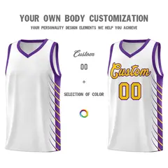 White Purple Side Symmetrical Line Pattern Basketball Jersey 3