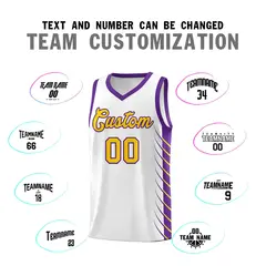 White Purple Side Symmetrical Line Pattern Basketball Jersey 4