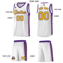White Purple Side Symmetrical Line Pattern Basketball Jersey 5
