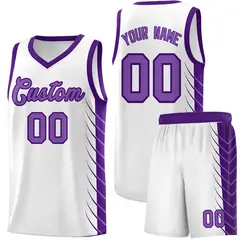 White Purple Side Symmetrical Line Pattern Basketball Jersey 1