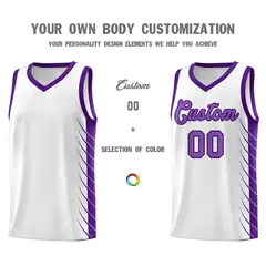 White Purple Side Symmetrical Line Pattern Basketball Jersey 3
