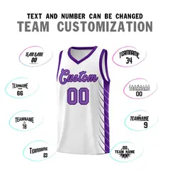 White Purple Side Symmetrical Line Pattern Basketball Jersey 4