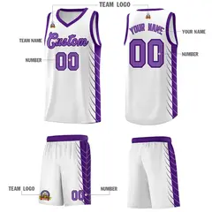 White Purple Side Symmetrical Line Pattern Basketball Jersey 5