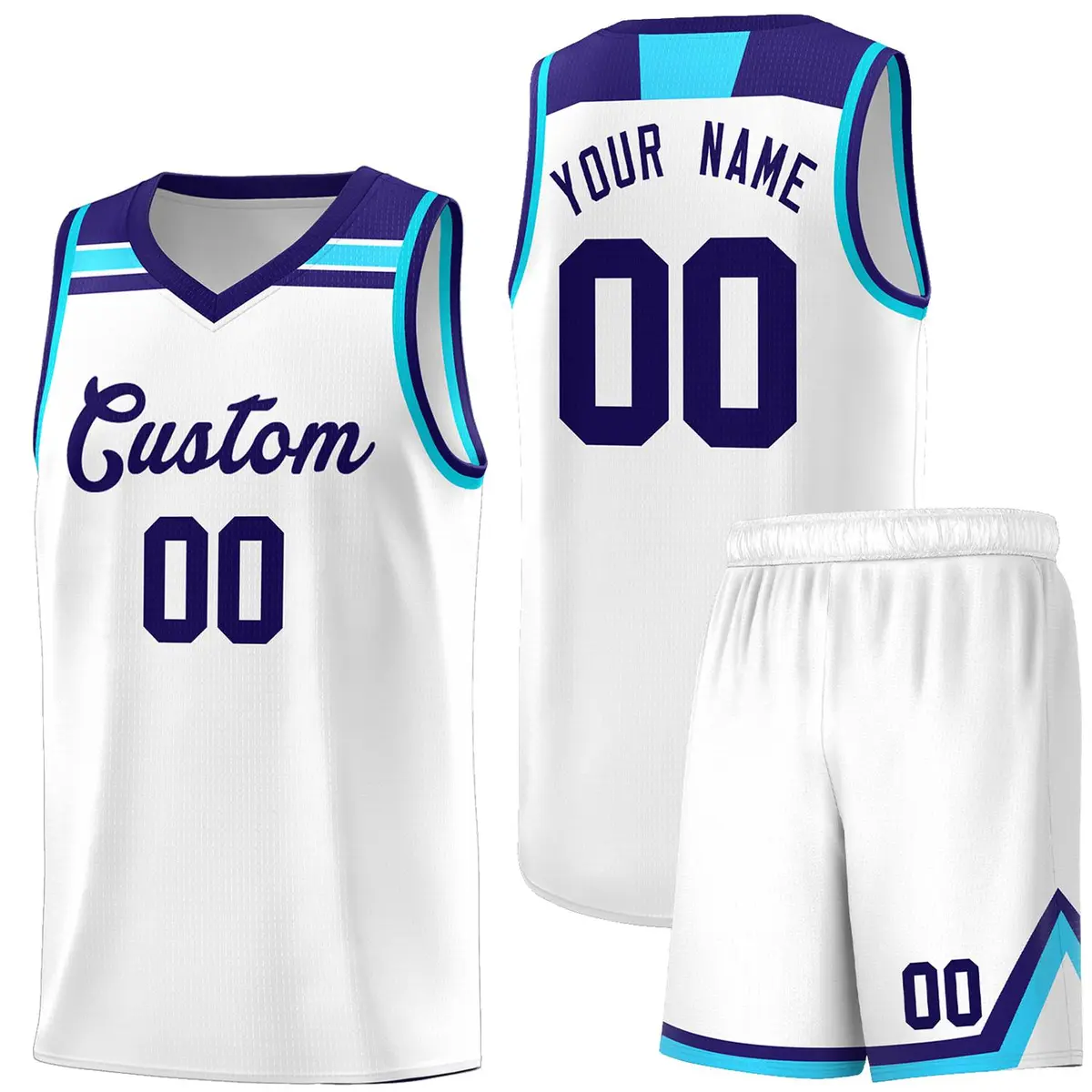 White Purple-Sky Blue Classic Basketball Jersey