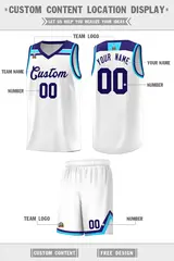 White Purple-Sky Blue Classic Basketball Jersey 2