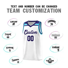 White Purple-Sky Blue Classic Basketball Jersey 3