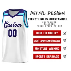 White Purple-Sky Blue Classic Basketball Jersey 4