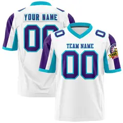 White Purple-Sky Blue Color Block Raglan Football Jersey 1