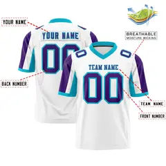 White Purple-Sky Blue Color Block Raglan Football Jersey 2