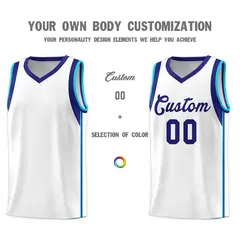 White Purple Sleeve Color Blocking Classic Basketball Jersey 3