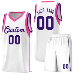 White Purple Sleeve Color Blocking Classic Basketball Jersey